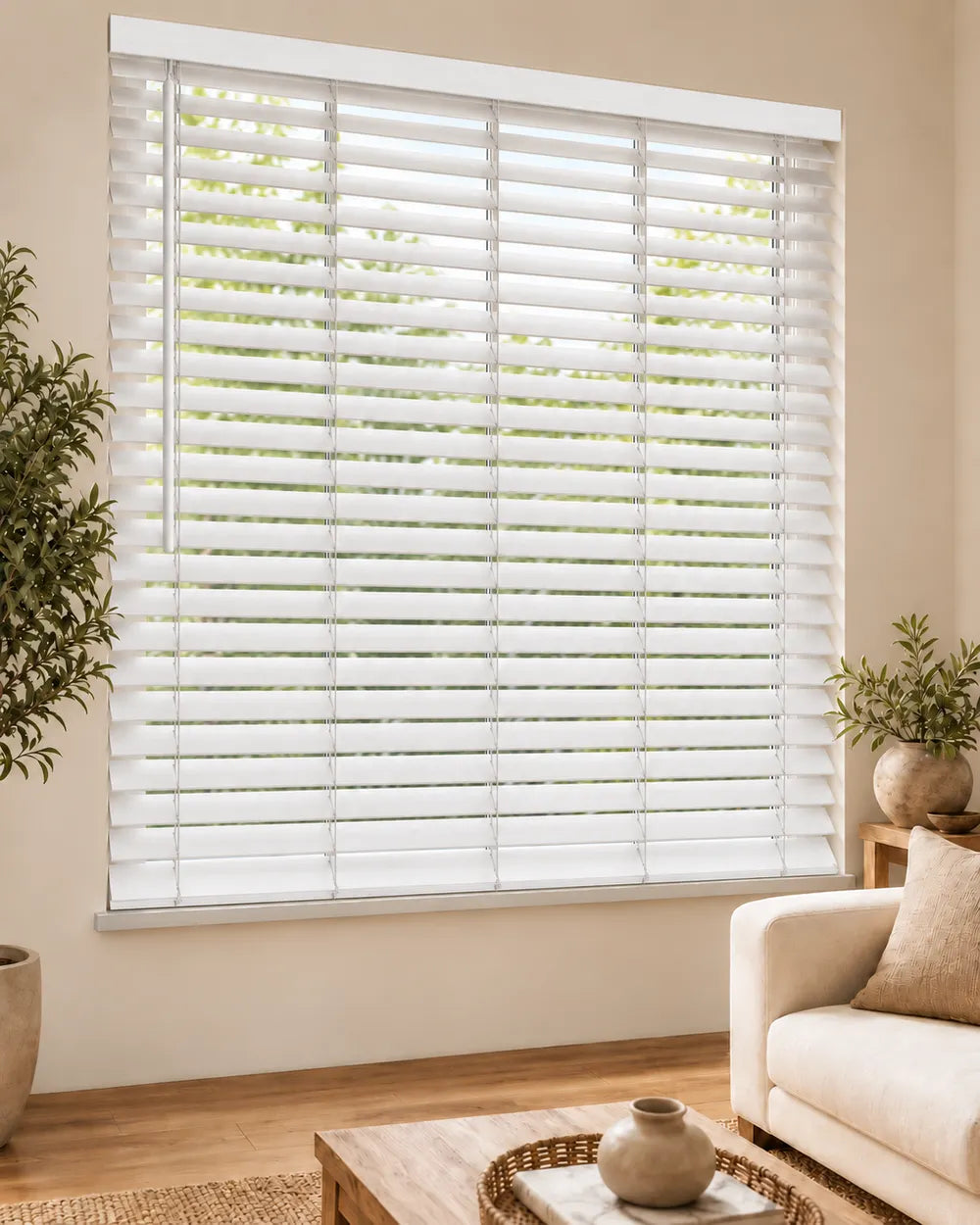 White real wood blind half-open room illustration