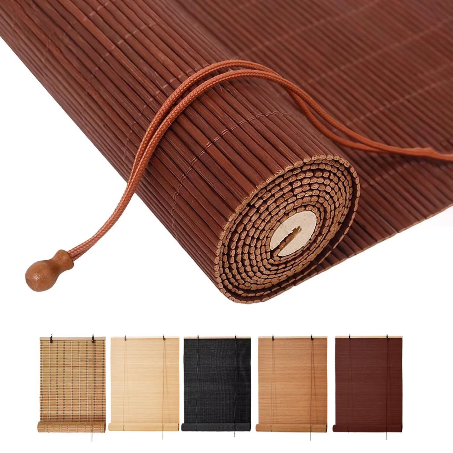 Free Shipping-Natural Bamboo Roller Shades, Classic Light Filtering Window Blinds, Easy Installation for Home & Patio, 5 Colors Available