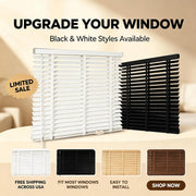 Cordless faux wood blinds in white and black finishes, shown side by side