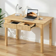 39.4"/47.2" Mid-Century Modern Fluted Solid Wood Writing Desk with 2 Storage Drawers, Oak Wood Computer Table Easy to Assemble for Home Office, Bedroom & Living Room, Natural & Walnut Finish