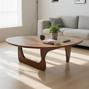 Mid-Century Modern Triangular Solid Wood Coffee Table - Unique Irregular Geometric Oval Table with Reinforced Legs for Living Room