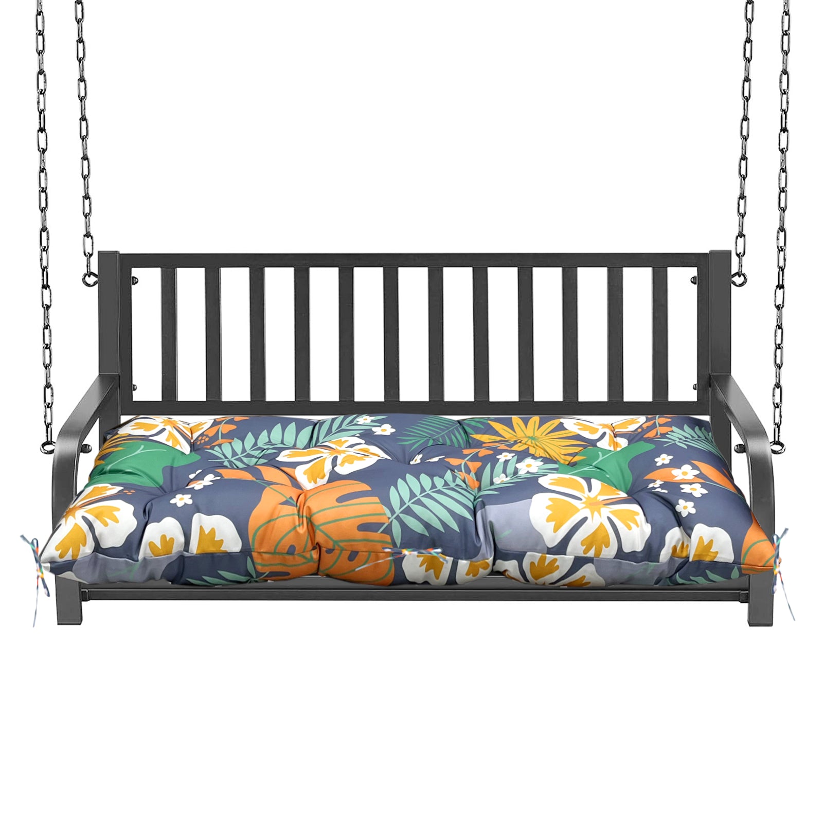 Outdoor Porch Swing Bench Cushion | 3-Seater Weather Resistant Patio Swing Seat Replacement Pad with Secure Tie Strings, Multiple Prints & Solid Colors for Garden Yard Hanging Swing Chair