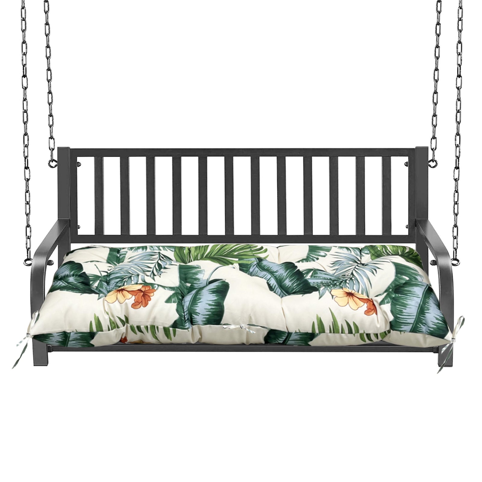 Outdoor Porch Swing Bench Cushion | 3-Seater Weather Resistant Patio Swing Seat Replacement Pad with Secure Tie Strings, Multiple Prints & Solid Colors for Garden Yard Hanging Swing Chair