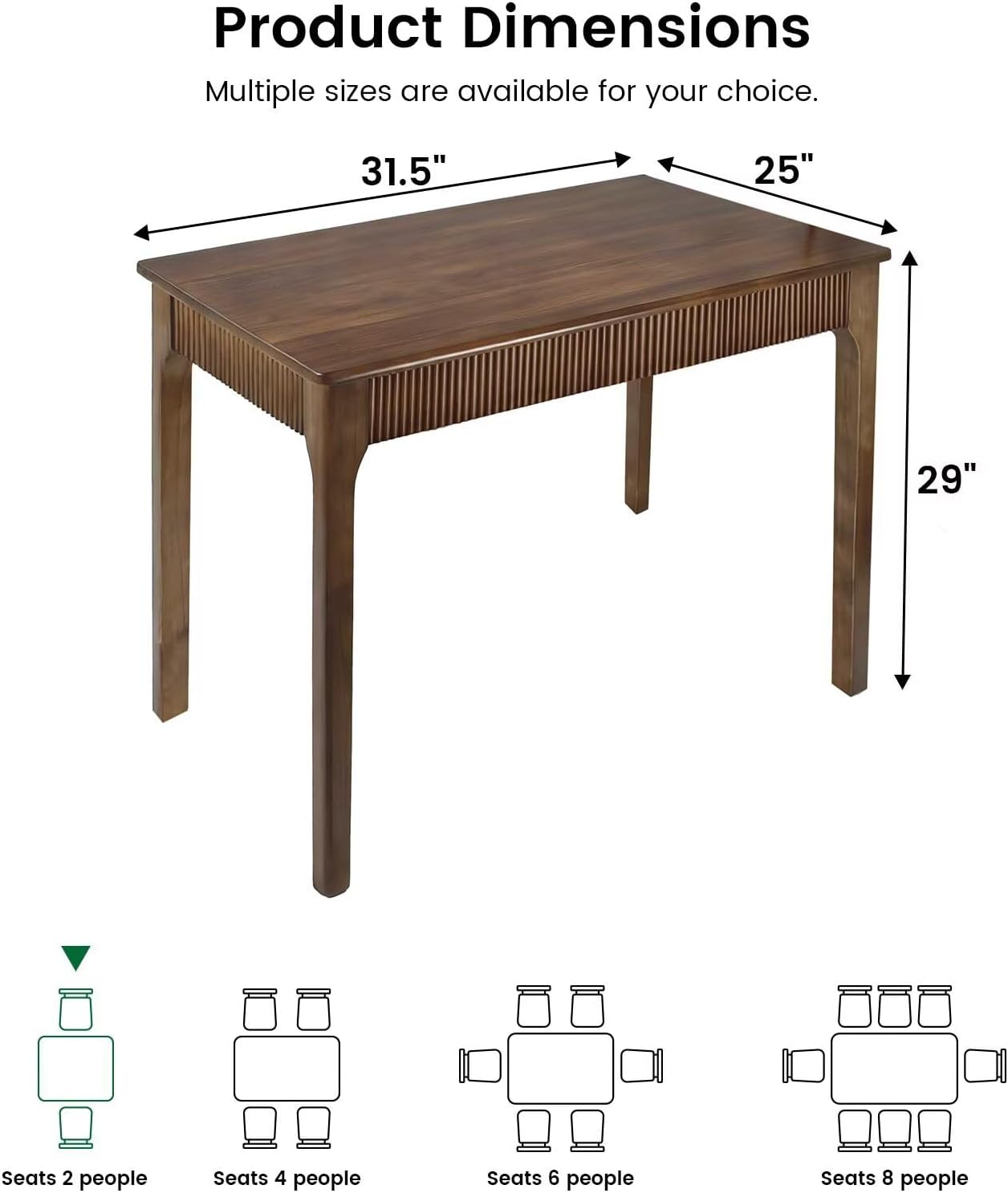 Natural & Walnut Solid Wood Dining Table for 4-6 People, Mid-Century Modern Farmhouse Rectangular Kitchen Table with Fluted Front Panel, Multipurpose Wooden Desk for Apartment, Living Room & Home Office