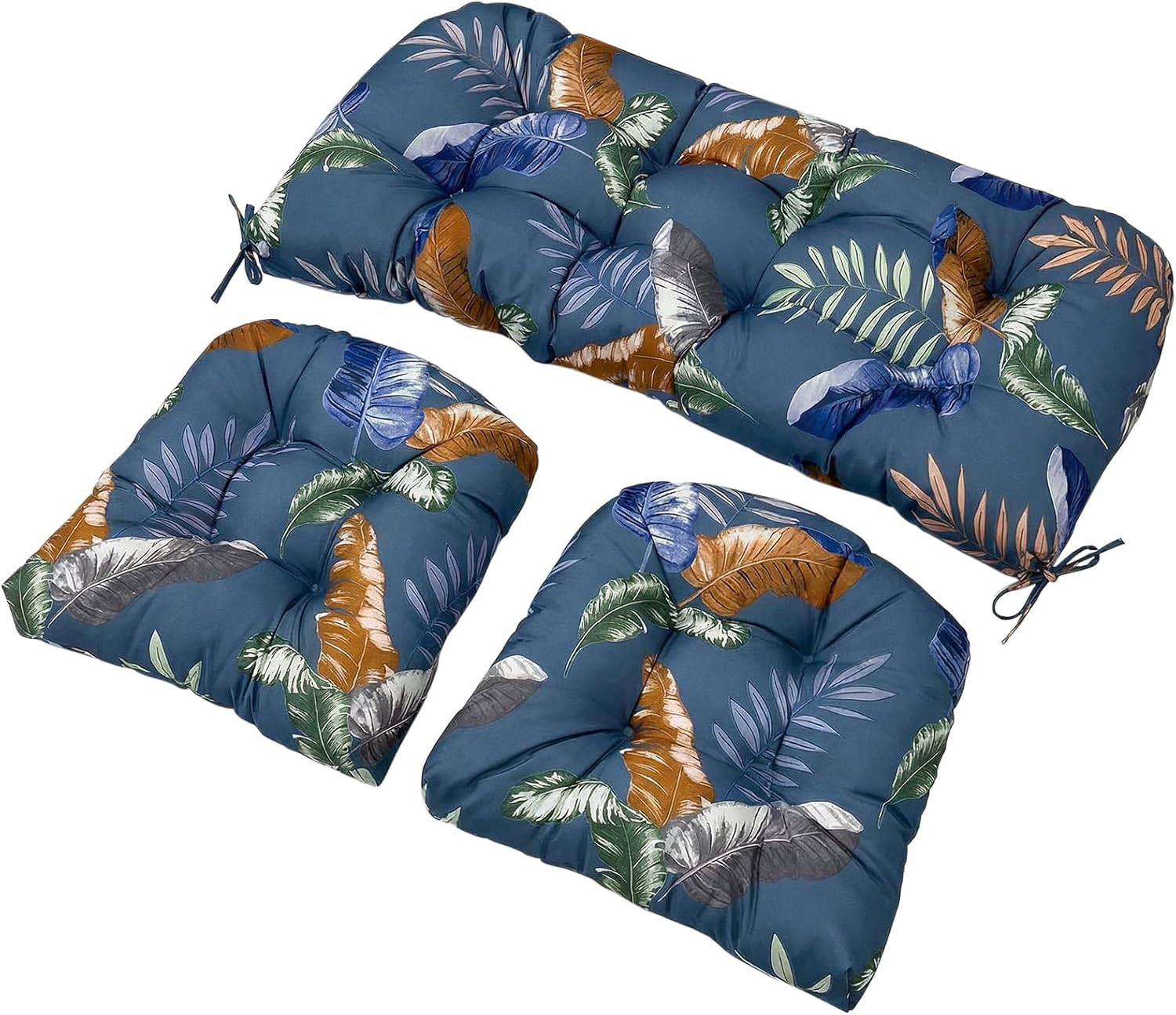 Wicker Chair Cushions Set, 2 U-Shaped Cushions &  Loveseat, Waterproof Outdoor Loveseat Cushion for Patio Furniture, Settee Bench Pad All Weather