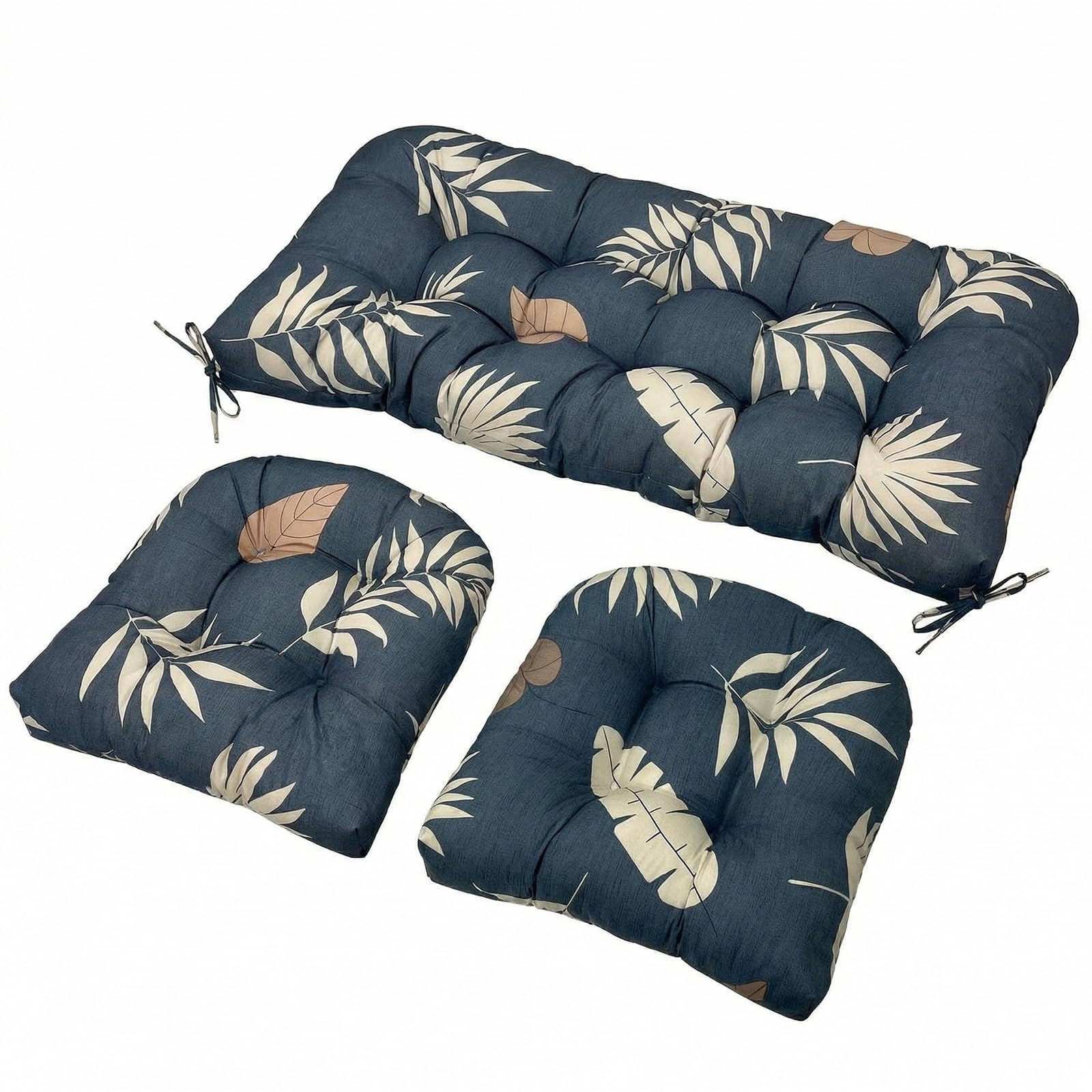 Wicker Chair Cushions Set, 2 U-Shaped Cushions &  Loveseat, Waterproof Outdoor Loveseat Cushion for Patio Furniture, Settee Bench Pad All Weather