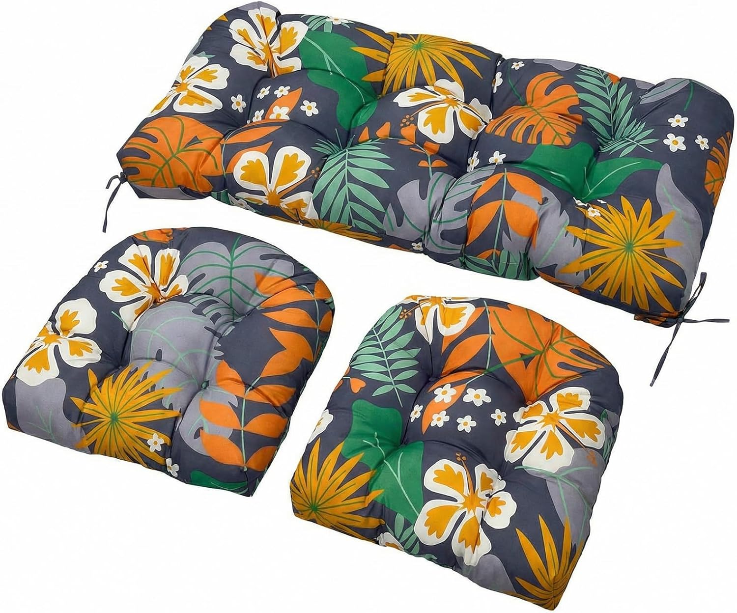 Wicker Chair Cushions Set, 2 U-Shaped Cushions &  Loveseat, Waterproof Outdoor Loveseat Cushion for Patio Furniture, Settee Bench Pad All Weather