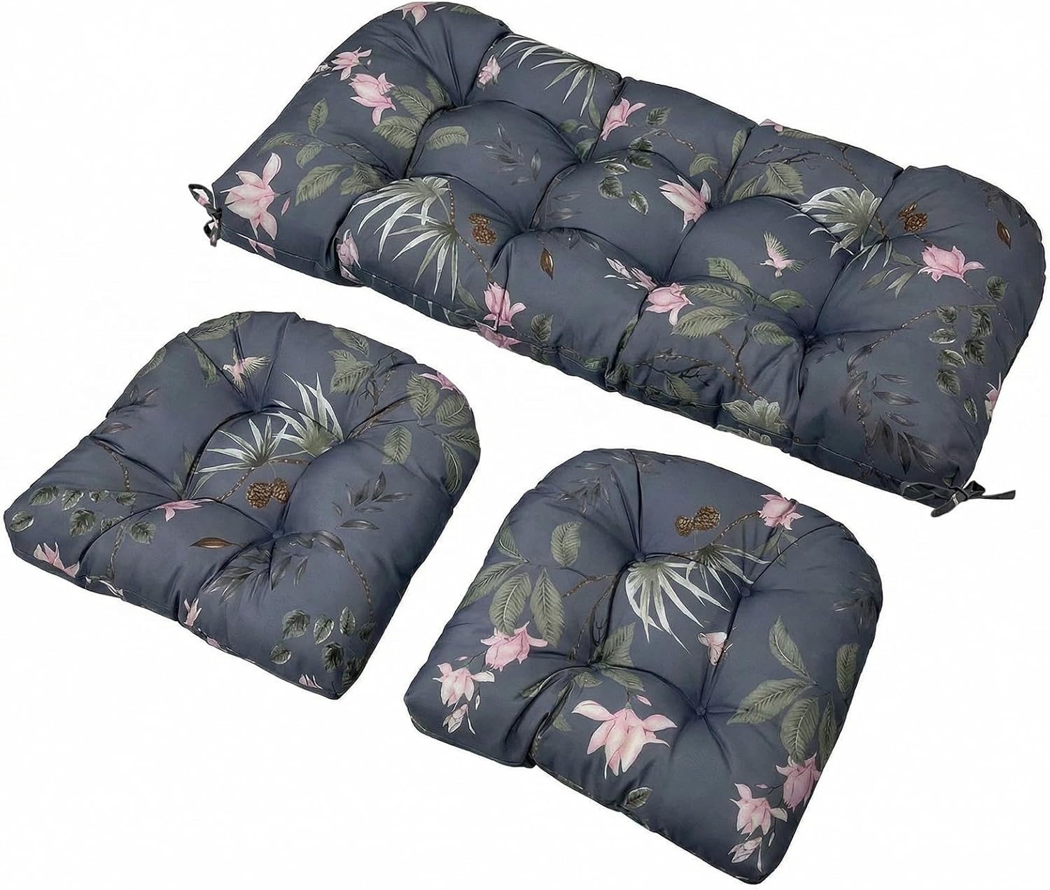 Wicker Chair Cushions Set, 2 U-Shaped Cushions &  Loveseat, Waterproof Outdoor Loveseat Cushion for Patio Furniture, Settee Bench Pad All Weather