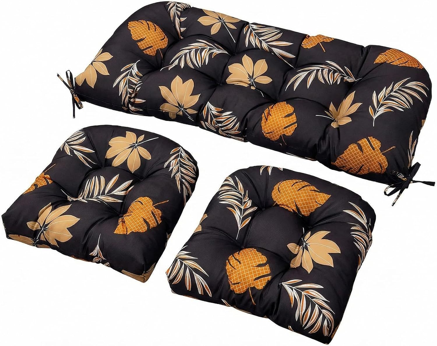 Wicker Chair Cushions Set, 2 U-Shaped Cushions &  Loveseat, Waterproof Outdoor Loveseat Cushion for Patio Furniture, Settee Bench Pad All Weather