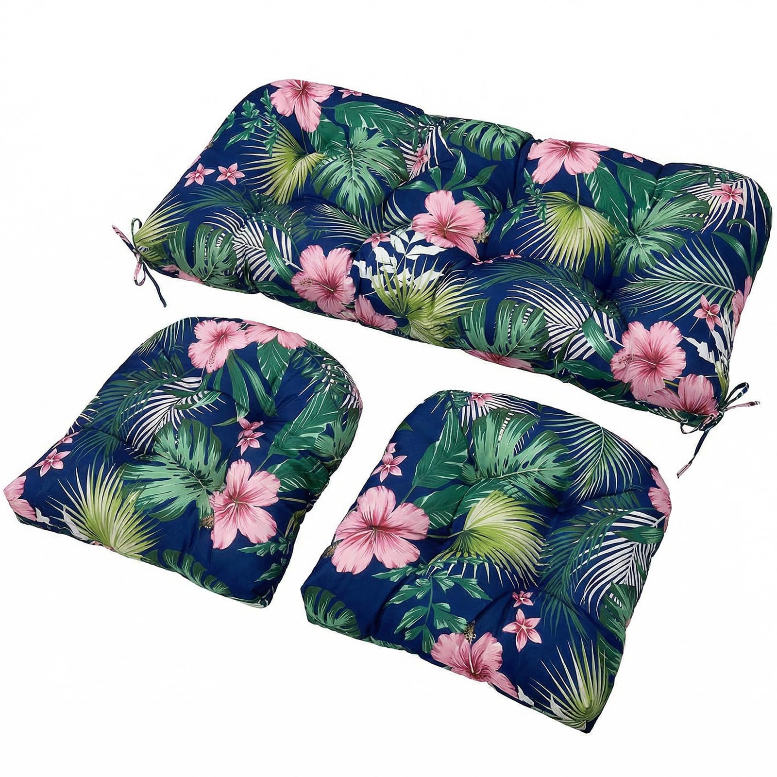 Wicker Chair Cushions Set, 2 U-Shaped Cushions &  Loveseat, Waterproof Outdoor Loveseat Cushion for Patio Furniture, Settee Bench Pad All Weather