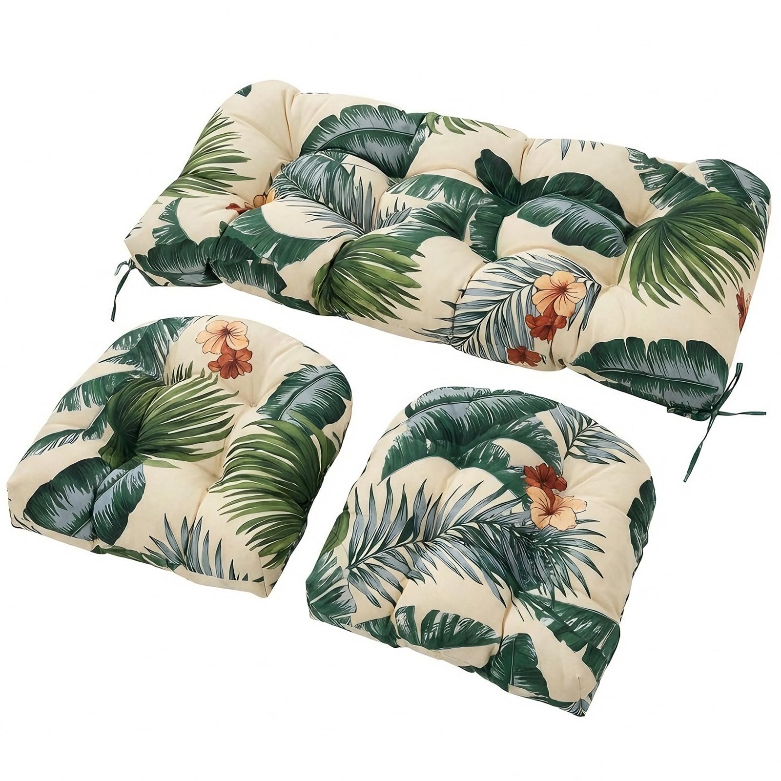 Wicker Chair Cushions Set, 2 U-Shaped Cushions &  Loveseat, Waterproof Outdoor Loveseat Cushion for Patio Furniture, Settee Bench Pad All Weather