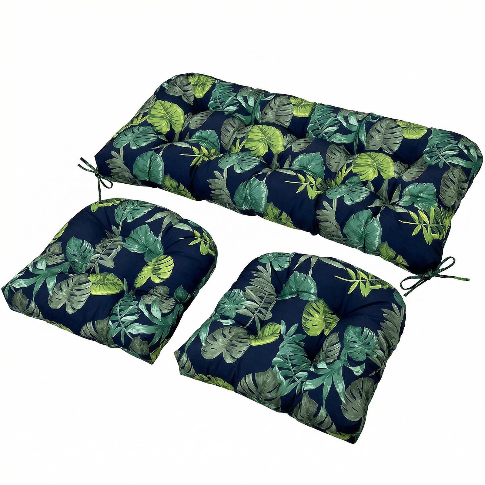 Wicker Chair Cushions Set, 2 U-Shaped Cushions &  Loveseat, Waterproof Outdoor Loveseat Cushion for Patio Furniture, Settee Bench Pad All Weather