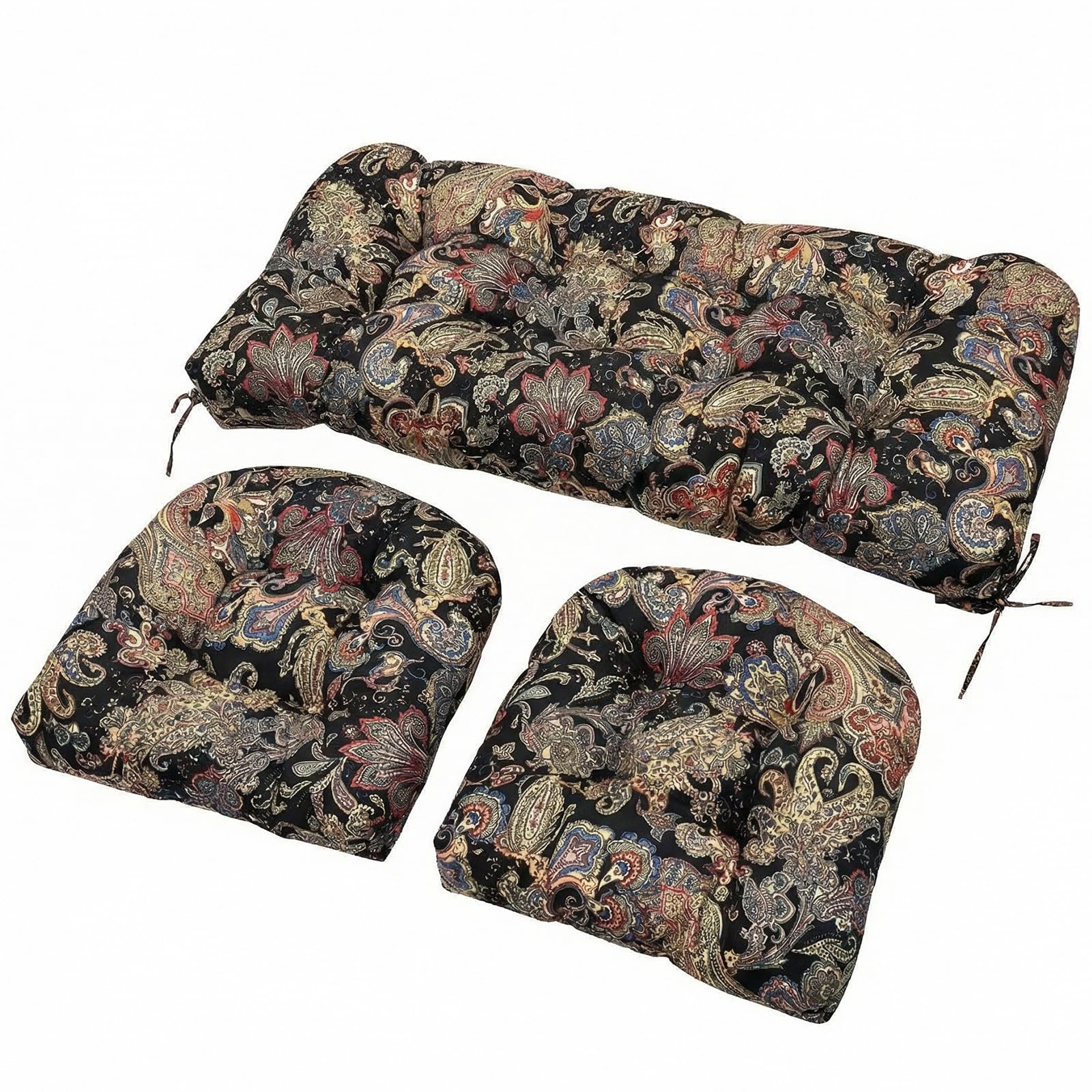 Wicker Chair Cushions Set, 2 U-Shaped Cushions &  Loveseat, Waterproof Outdoor Loveseat Cushion for Patio Furniture, Settee Bench Pad All Weather