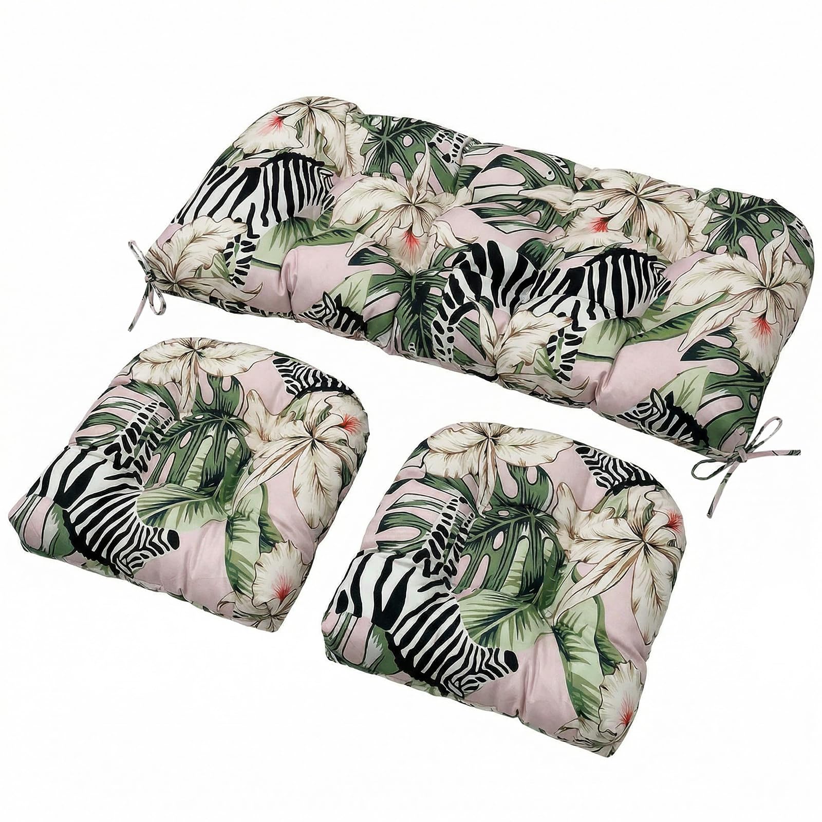 Wicker Chair Cushions Set, 2 U-Shaped Cushions &  Loveseat, Waterproof Outdoor Loveseat Cushion for Patio Furniture, Settee Bench Pad All Weather