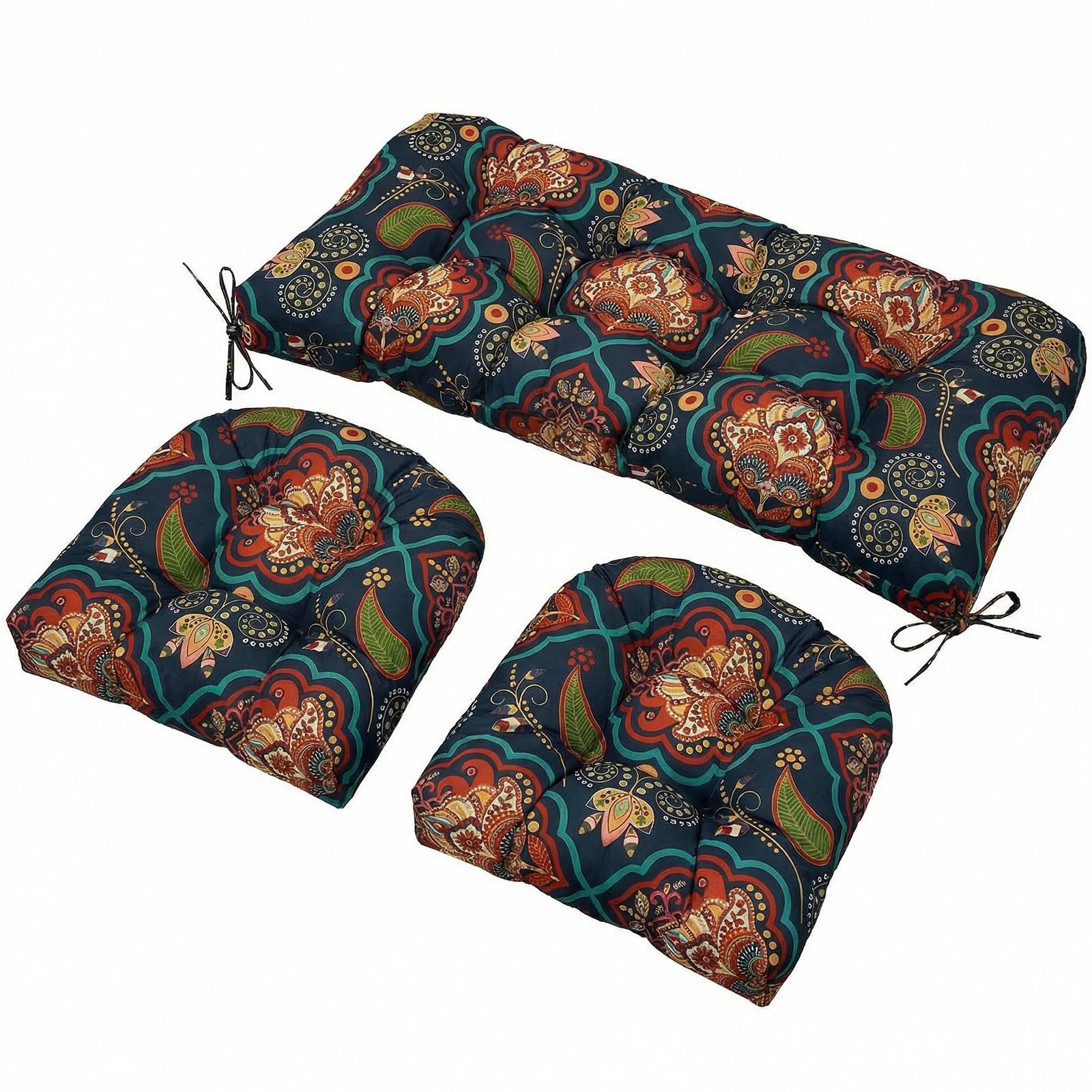 Wicker Chair Cushions Set, 2 U-Shaped Cushions &  Loveseat, Waterproof Outdoor Loveseat Cushion for Patio Furniture, Settee Bench Pad All Weather