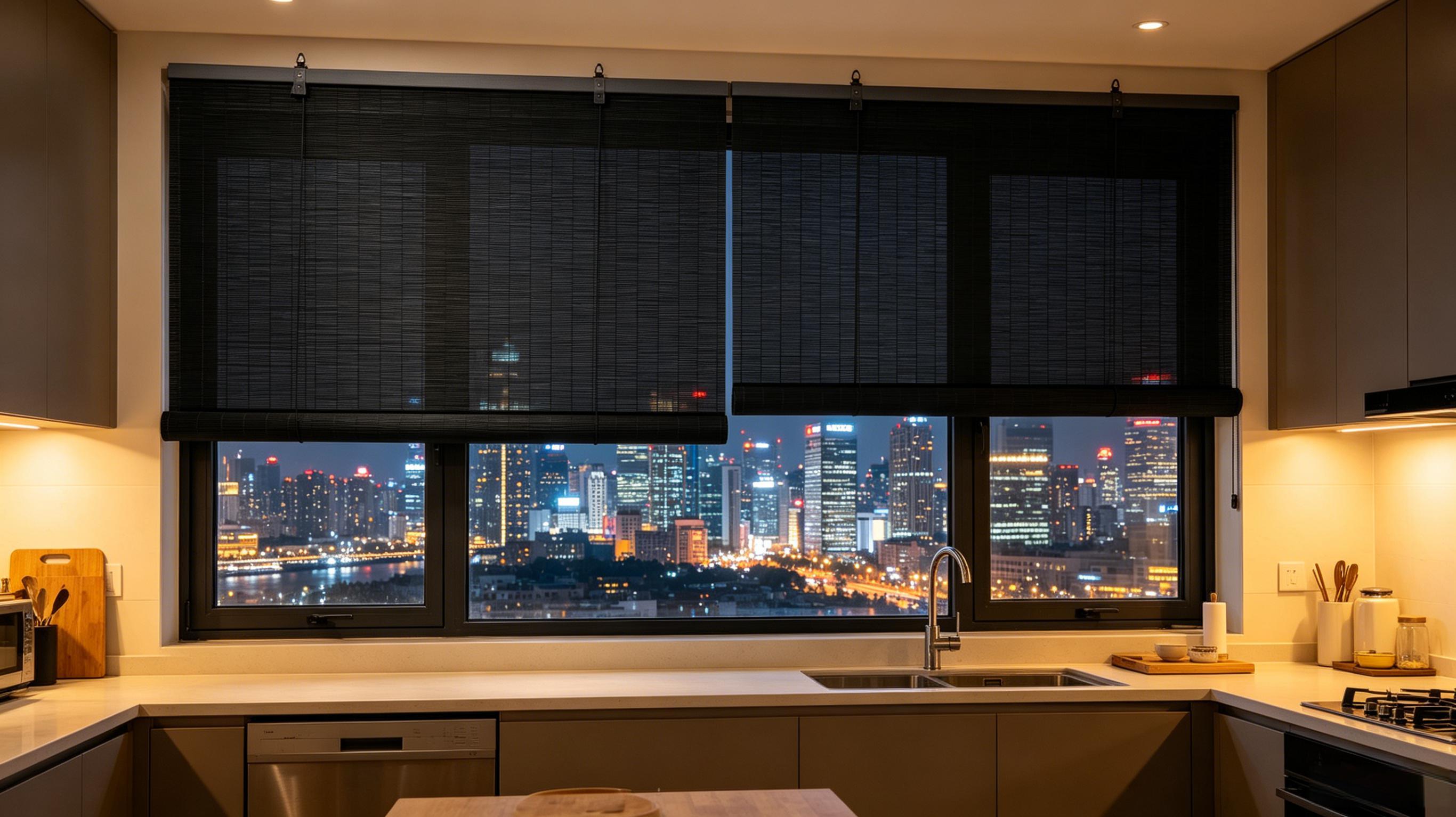 Natural Handwoven Bamboo Roller Shades, Light Filtering Roll Up Window Blinds in Black & Natural Beige, Eco-Friendly Privacy Bamboo Blinds for Bedroom Kitchen Patio Porch