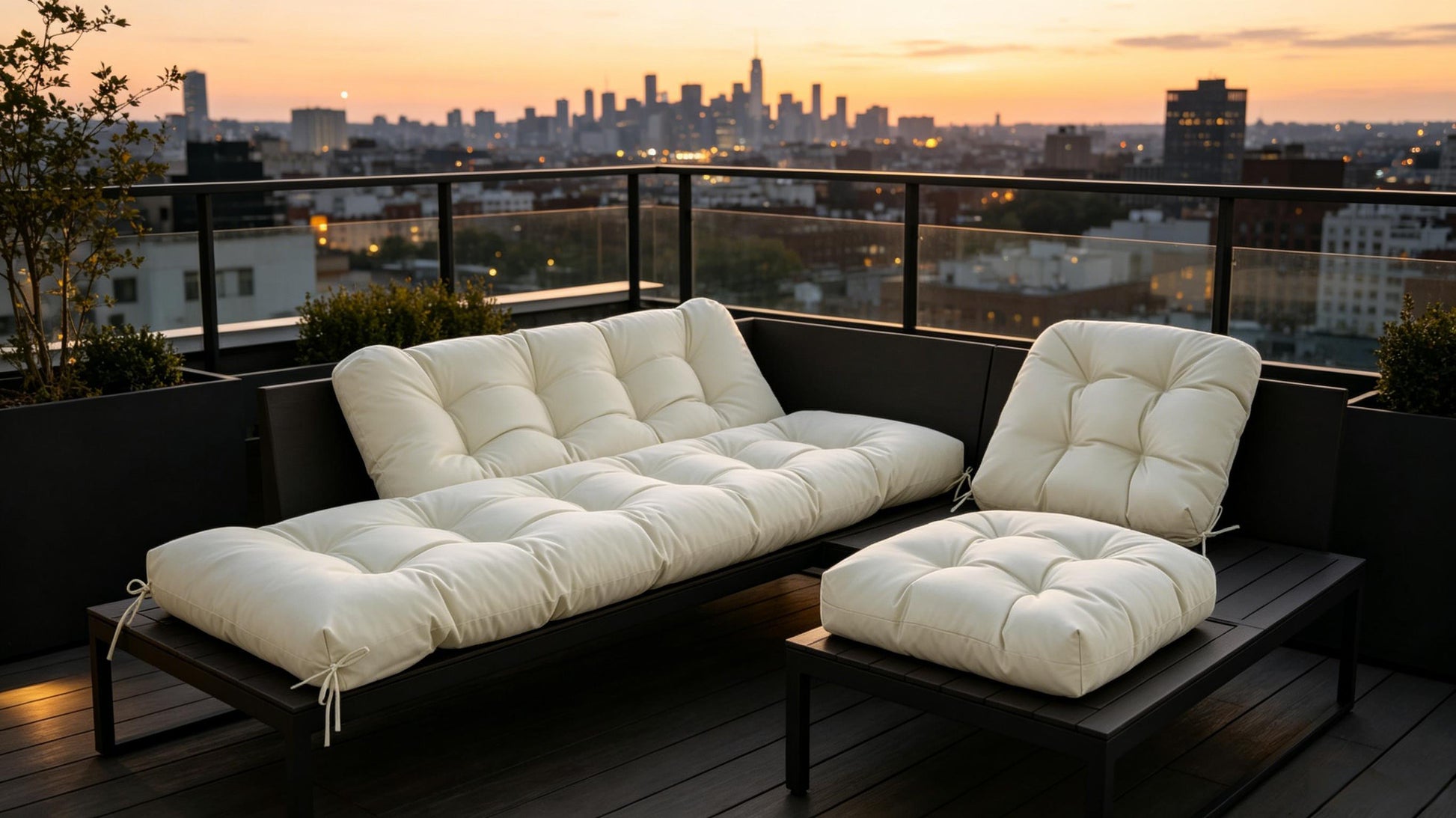 Waterproof patio loveseat cushion set, 3 pieces, light beige tufted cushions