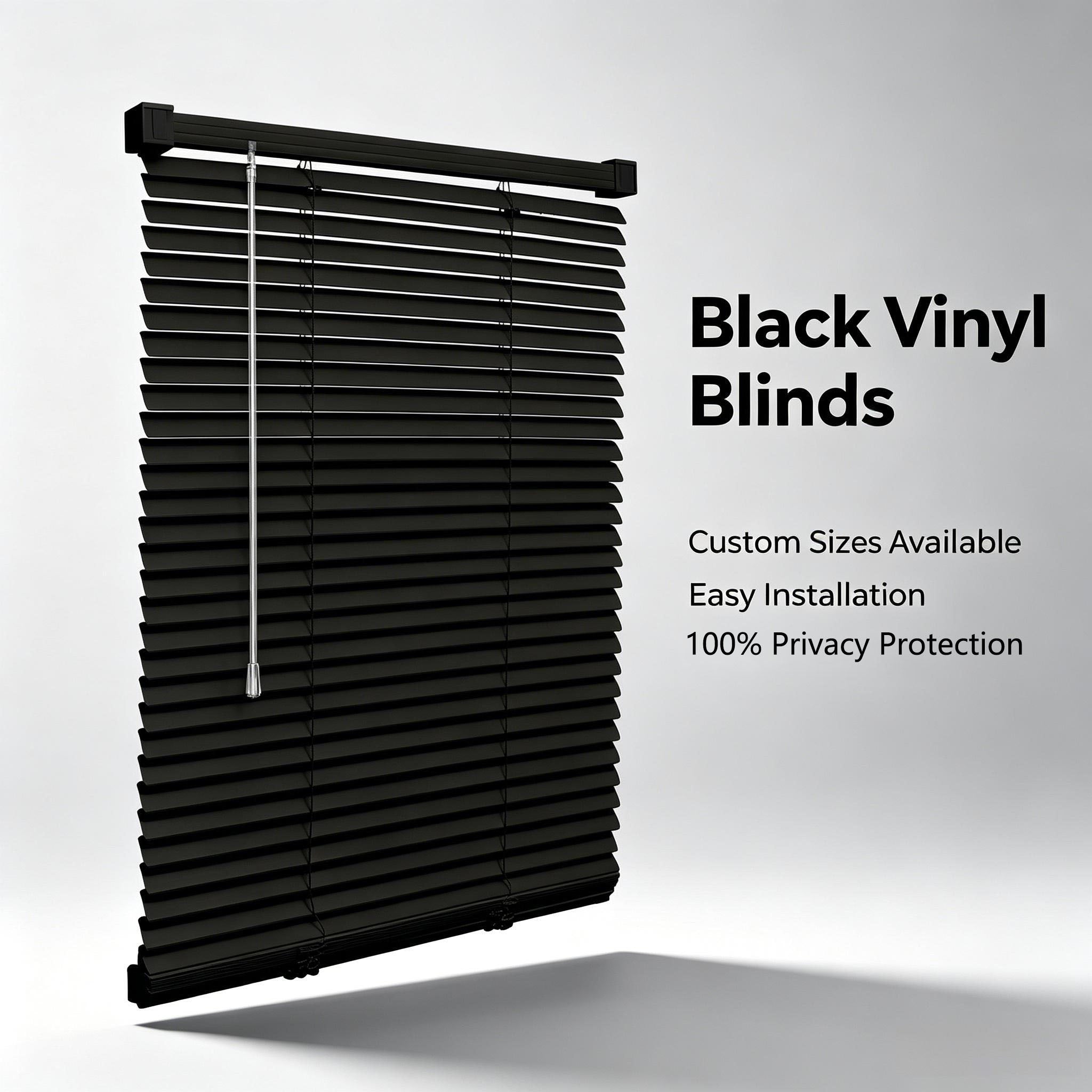 Black Vinyl Mini Blinds, Cordless Design for Home Windows