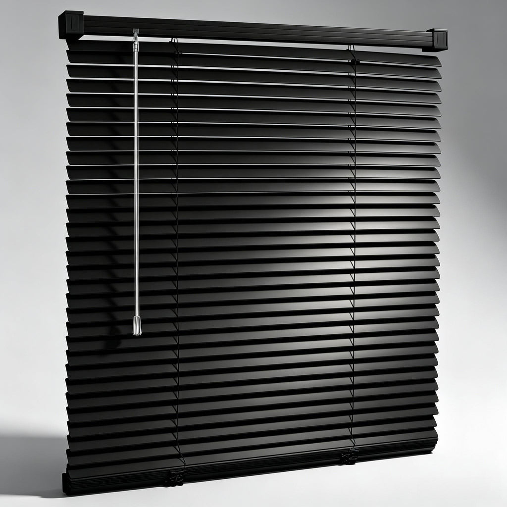 Black Vinyl Mini Blinds, Cordless Design for Home Windows