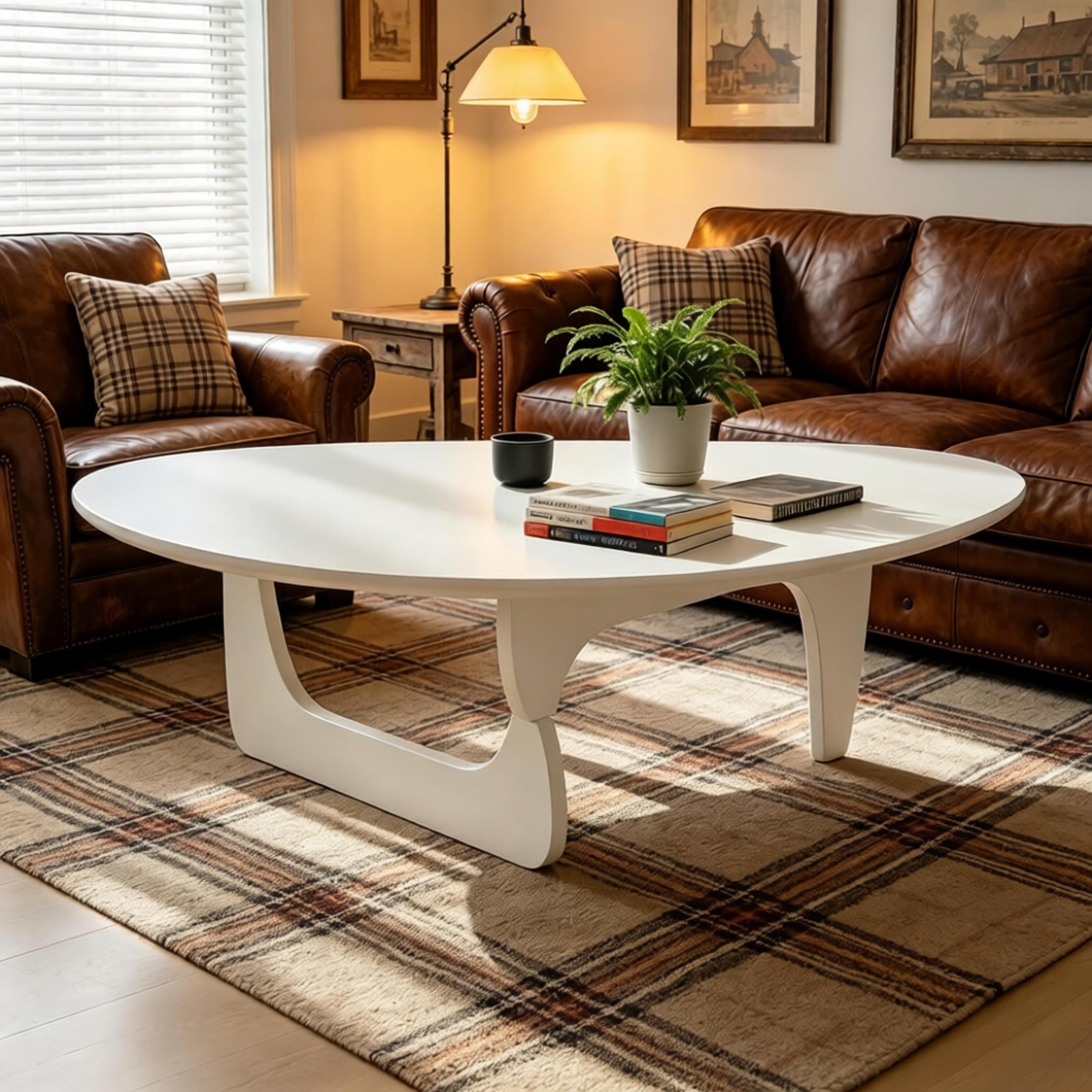 Mid-Century Modern Triangular Solid Wood Coffee Table - Unique Irregular Geometric Oval Table with Reinforced Legs for Living Room