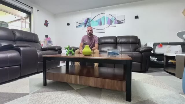 Video laden: Walnut Solid Wood Coffee Table - Mid-Century Modern Fluted Coffee Table with 2 Drawers &amp; Open Shelf Storage for Living Room, Oak Rectangle Style