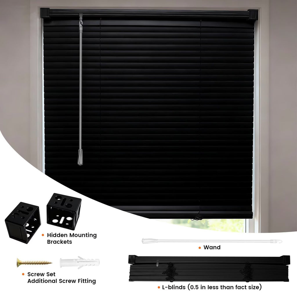 Black Vinyl Mini Blinds, Cordless Design for Home Windows