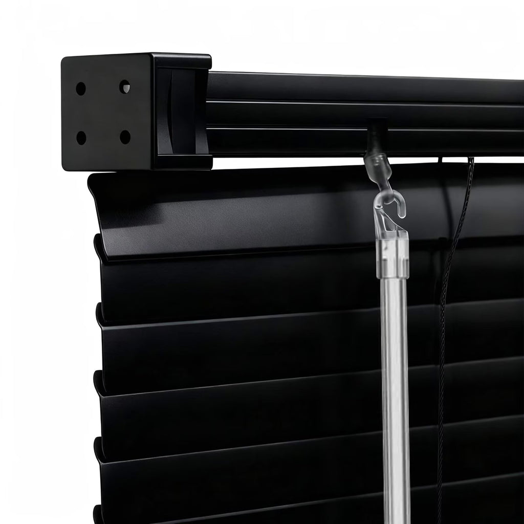 Black Vinyl Mini Blinds, Cordless Design for Home Windows