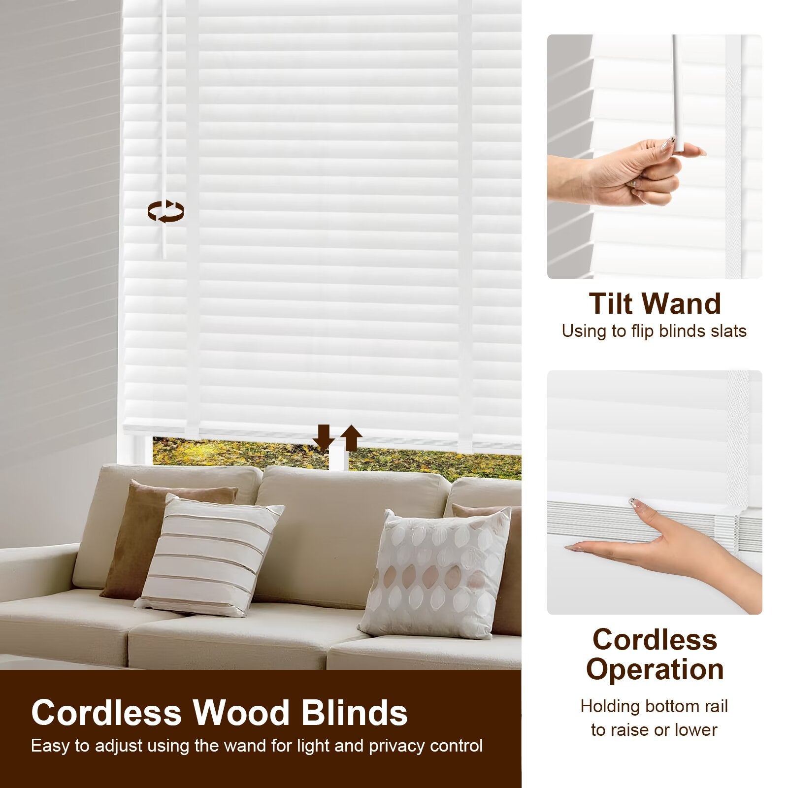 50% off 2 inch Cordless Wood Blinds for Indoor Windows - Horizontal Window Blinds Easy Install with Privacy Protection for Bedroom, Living Room, Office, Kitchen