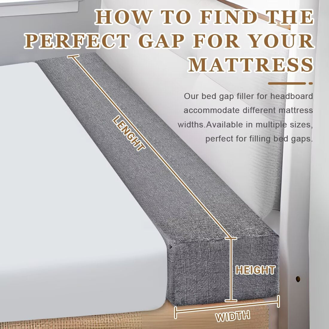 Bed Gap Filler,High-Density Bed Crack Filler with Removable Cover,Mattress Extender for Headboard Gap,Spacer Filler Between Mattress and Wall,Bed Wedge Gap Filler,Full Size