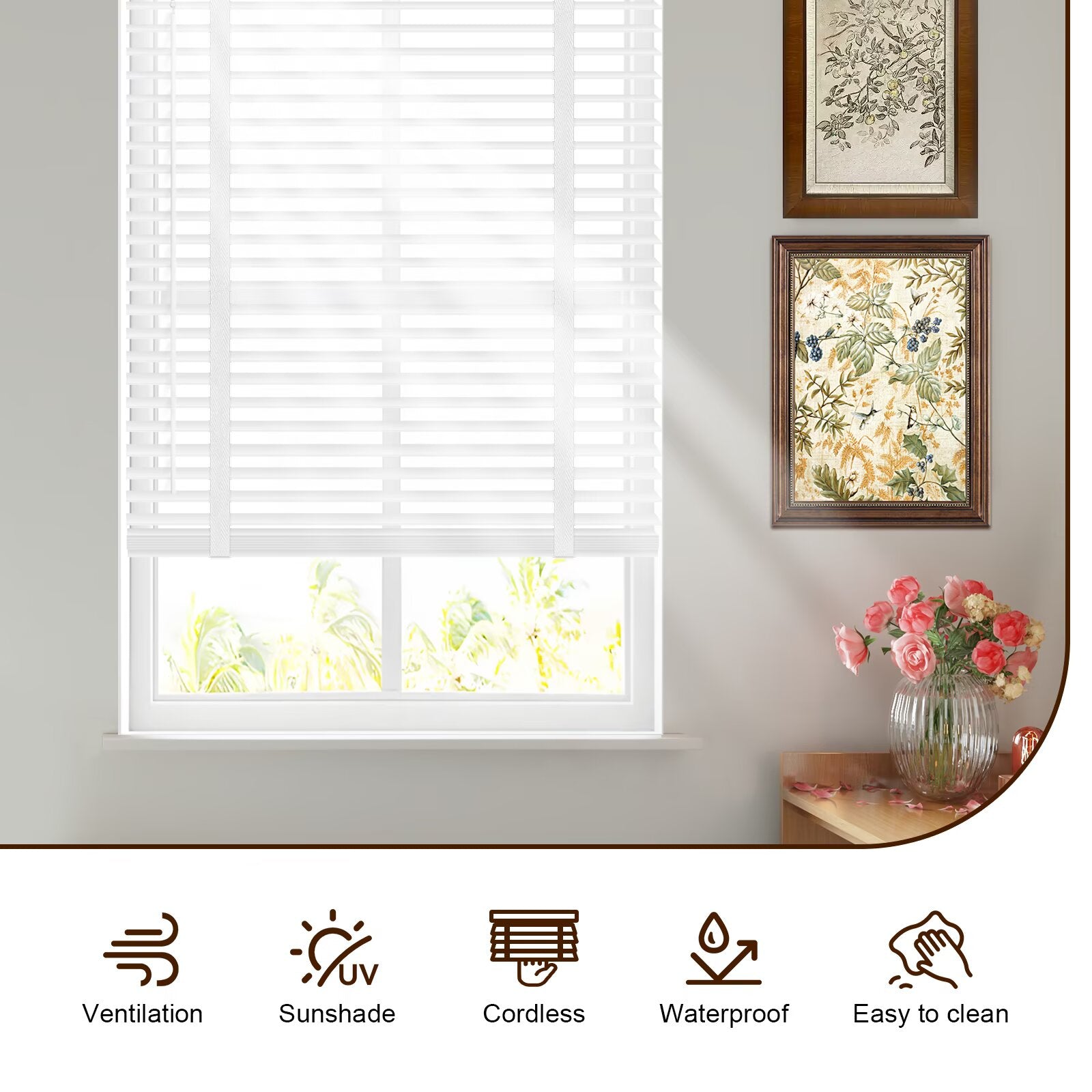 50% off 2 inch Cordless Wood Blinds for Indoor Windows - Horizontal Window Blinds Easy Install with Privacy Protection for Bedroom, Living Room, Office, Kitchen