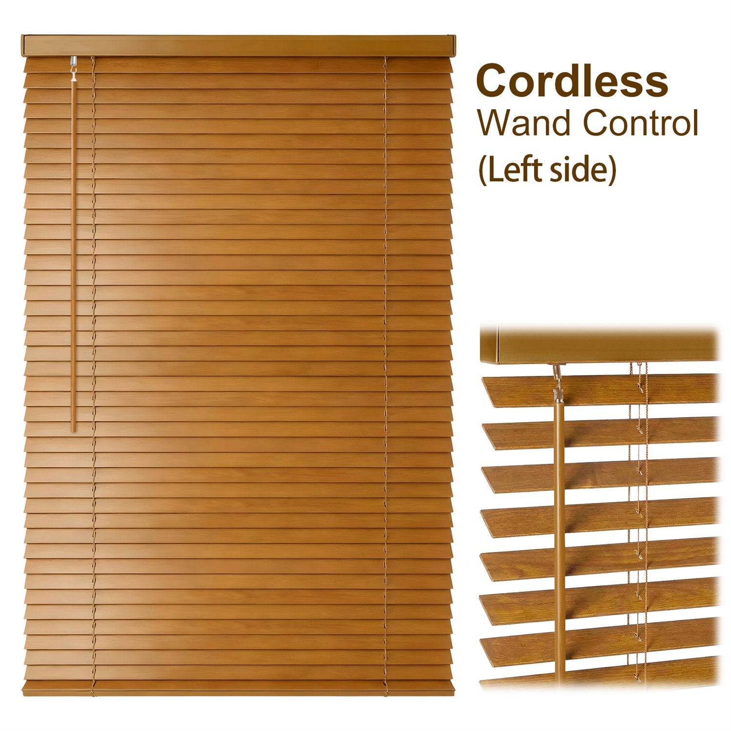 Cordless blind with left-side wand control