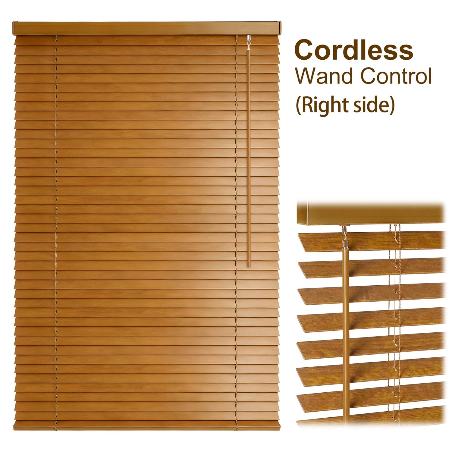 Cordless blind with right-side wand control