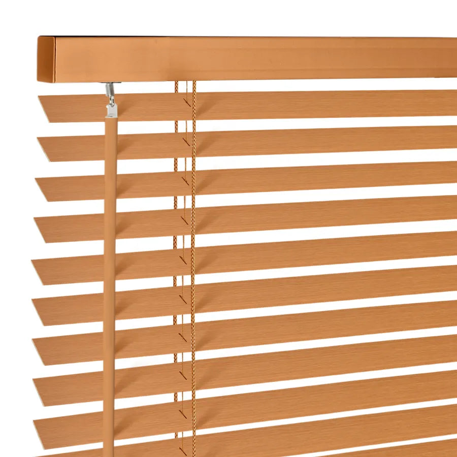 Teak J07 supplied wood slats and headrail close-up