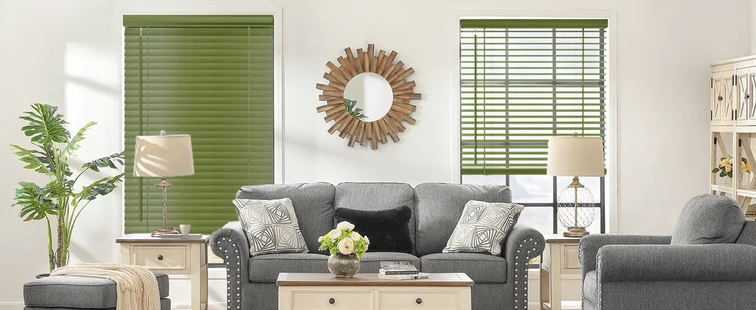 Supplied Medium Green J09 blinds in a living room
